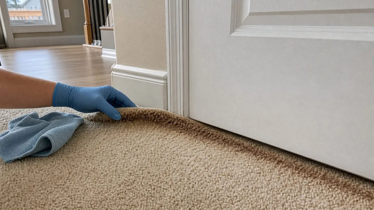 Close-up of a carpet showing a stain